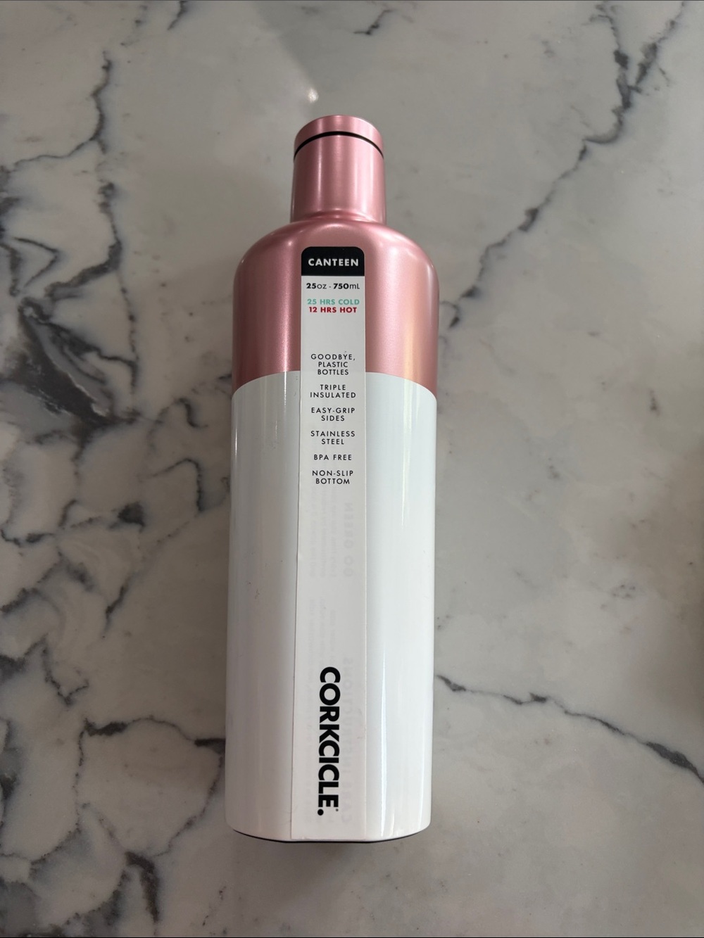 Corkcicle Pink and White Insulated Canteen
